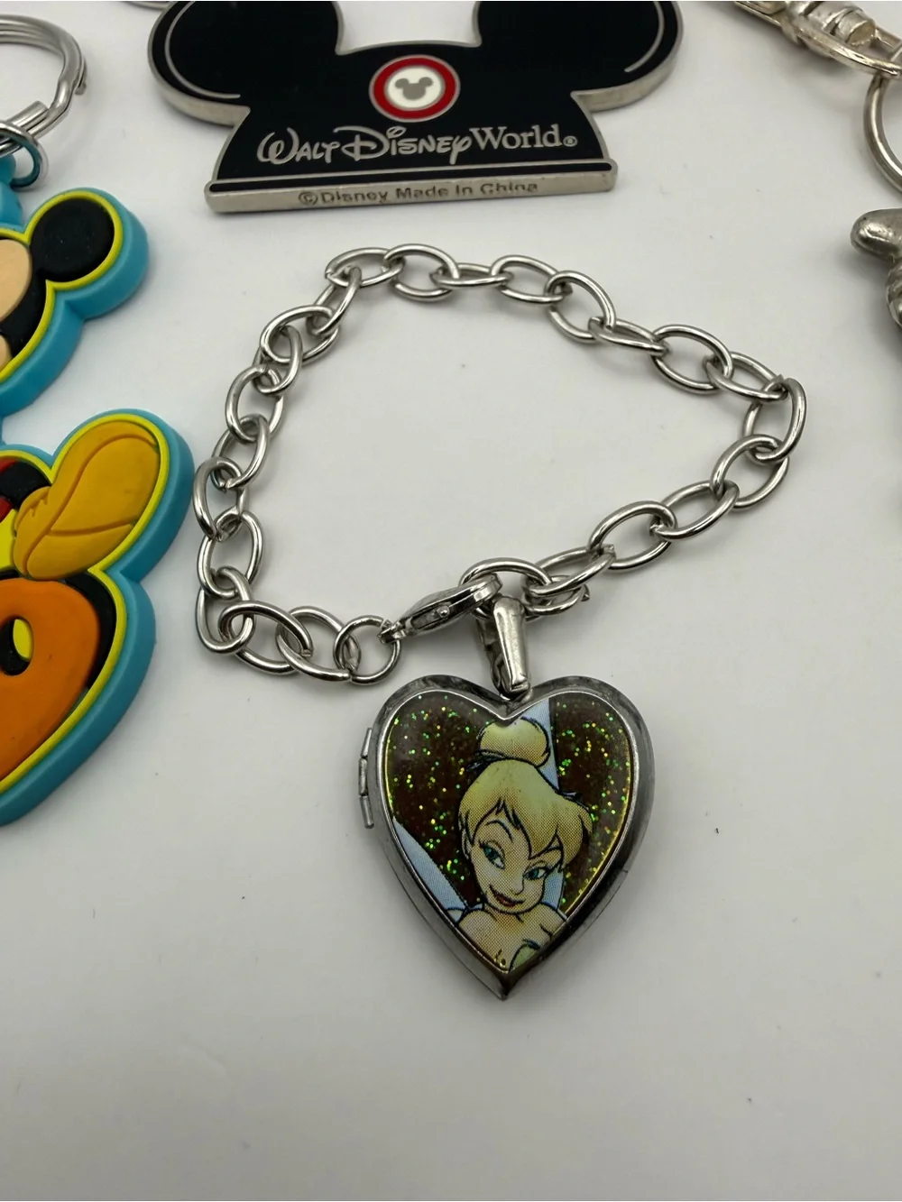 Disney Mickey Pluto 2019 Keychain Bracelet Charm Tinker Bell Locket Lot of (4)